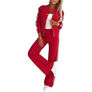 CHICME Women's Striped Tracksuit Lounge Set Wide Leg Pants | Button-Front Jacket, Functional Pockets, Soft Stretch Fabric, Re