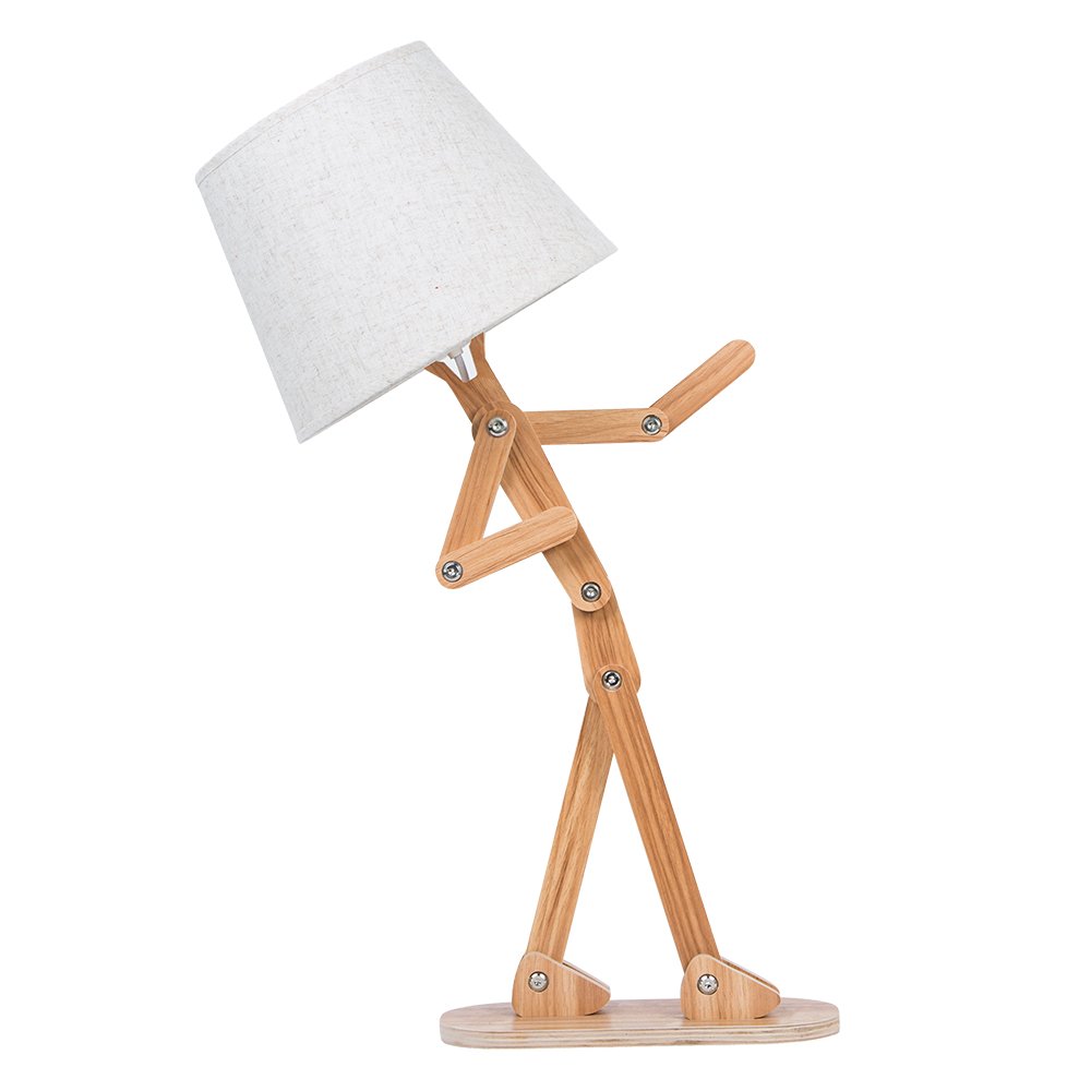 Voglee Novelty Unique DIY Desk Lamp Adjustable Reading Table Light Swing Arm Wood Bedside Nightstand Lamp for Kids Bedroom Living Room