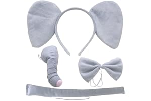 Elephant Costume Set Elephant Ears Headband Nose Tail Bow Tie Kit Animal Fancy Dress Costume Kit for Halloween Cosplay