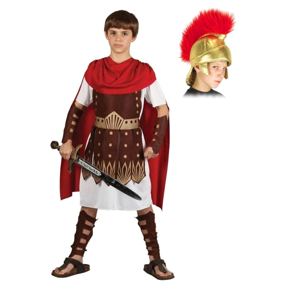 A2ZFD Boys Roman Centurion Gladiator Sparticus Fancy Dress COSTUME + ROMAN HELMET (SOFT FABRIC): Size: 8 - 10 years