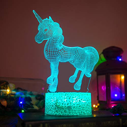 Palawell for Girls - Unicorn 3D Night Light 15 Changing Color Remote Control Unicorn Kids Room Decor Lighting - with Charger (# 2)