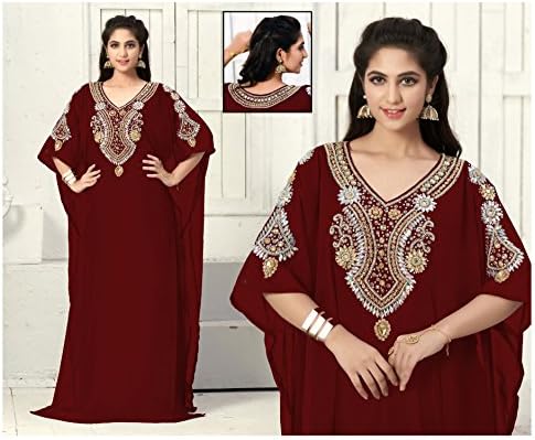 OKM Women's Dubai Style Kaftan Caftan Farasha Jalabiya Abaya Long Maxi Dress Top