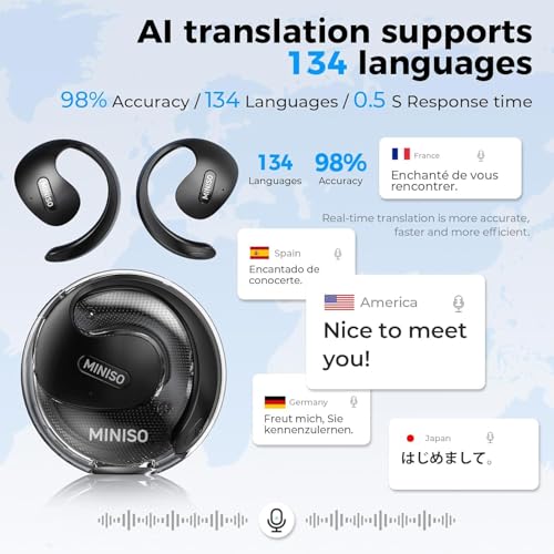 MINISO X15PRO AI Headphones Translators, Instant Voice Translator 3 in 1 Real Time in 134 Languages with App, Compatible with iOS and Android, Pink