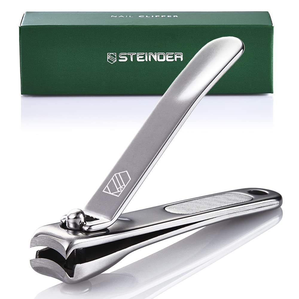 Steinder Fingernail Clippers 1 Pack- Metal Clipper No Mess Anti Splash Design Nail Trimmer Ultra Sharp 3D Arch Blade