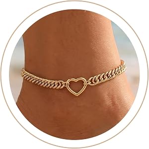 HERSIN Gold Anklets for Women Waterproof Cuban Link Anklet Bracelets Stackable Cubic Zircon Bracelets 14K Gold Plated Custom