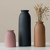 Ceramic Vase Set-3, Small Flower Vases for Decor, Modern Boho Farmhouse Style, Decorative Vases for Pampas Grass & Dried Flowers, Distressed Finish (Light Coffee)