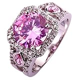YAZILIND Women Hollow Silver Plated Pink Cubic Zirconia Wedding Band Crystal Ring Size9