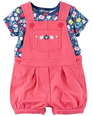 Baby Girls' 2-Piece Cotton Tee Shirt and Shortalls Set (flowers)