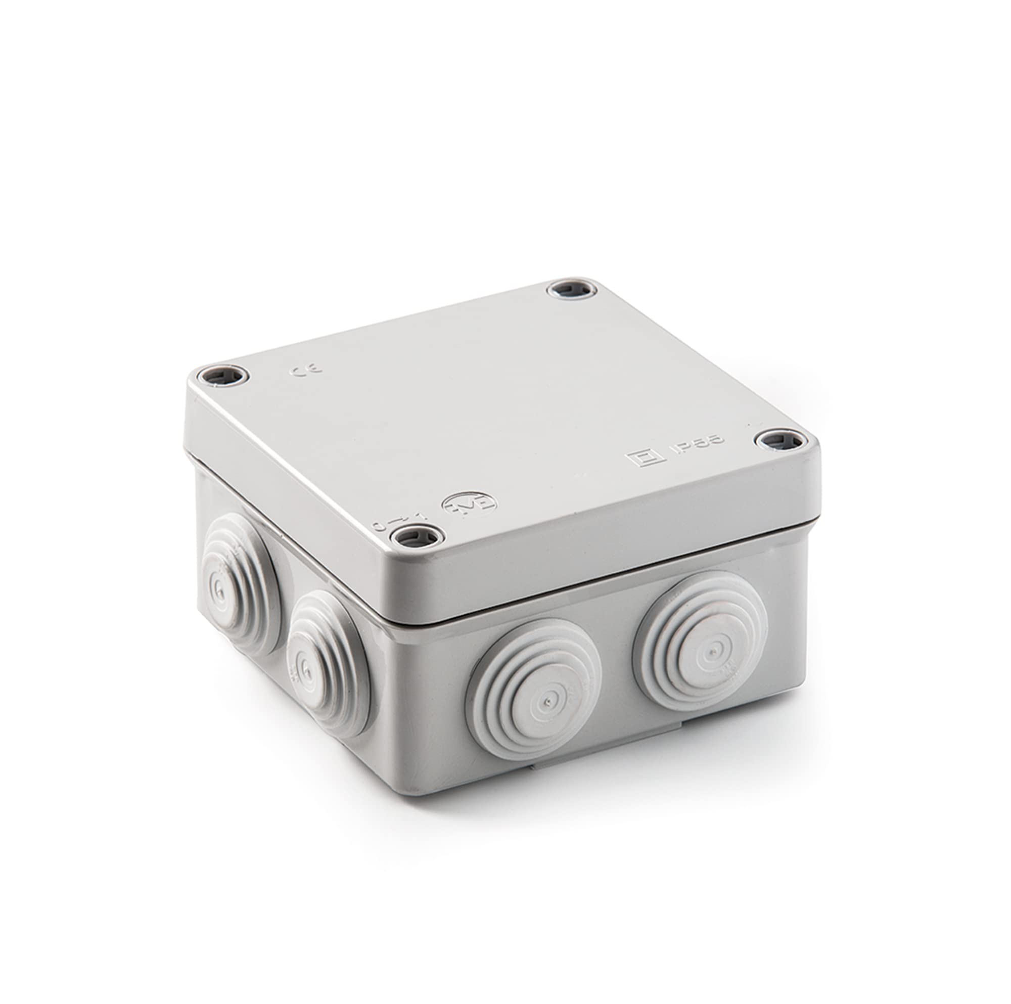 FAMATEL - IP55 Waterproof Box | Halogen Free | High Impact Resistant | 1/4 Turn Fastening Screws | Easy Assembly | Metric Cone | 100x100x55 | Gray