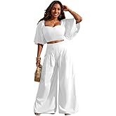 WUSENST Plus Size 2 Piece Outfits for Women Crop Top Short Sleeve Long Pants Sets Casual Elegant Business Suit