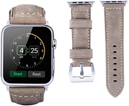 Apple Watch Band, Parihy Top-class Nubuck Leather Band 42mm Brown W Metal Adapter Clasp Replacement Wrist Band for Apple Watch &amp; Sport Edition (Handmade in Italy)(Gray 42mm)