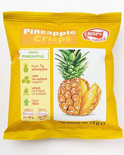 Crispy Natural Dried Pineapple Crisps, Natural Sweetness, The Perfect Source of Fibre, 150g of Pineapple (Pack of 6x15g)
