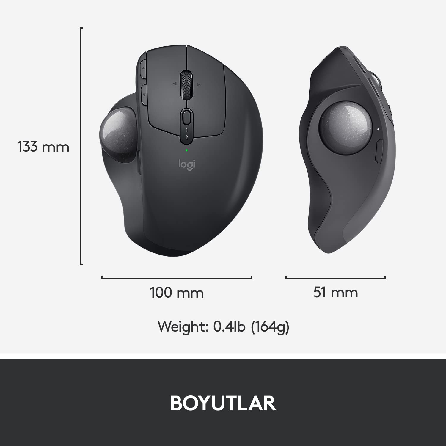 Logitech MX Ergo Wireless Trackball Mouse, Bluetooth or 2.4GHz with Unifying USB-Receiver, Adjustable Trackball Angle, Precision Scroll-Wheel, USB-C Charging Battery, PC/Mac/iPad OS - Black