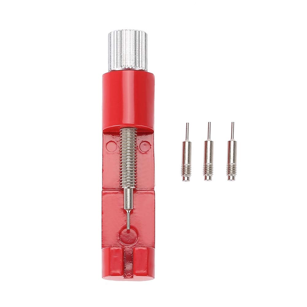 Watch Band Link Pin Remover Tool, Metal Bracelet Strap Pins Removal Device,Watch Band Strap Link Pin Adjuster Remover Adjustable Repair Tool Accessory Kit for Watchmakers with 3 Extra Pins (Red)