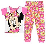 Disney Minnie Mouse Little Girls Cotton Pajama Set Pink Flowers
