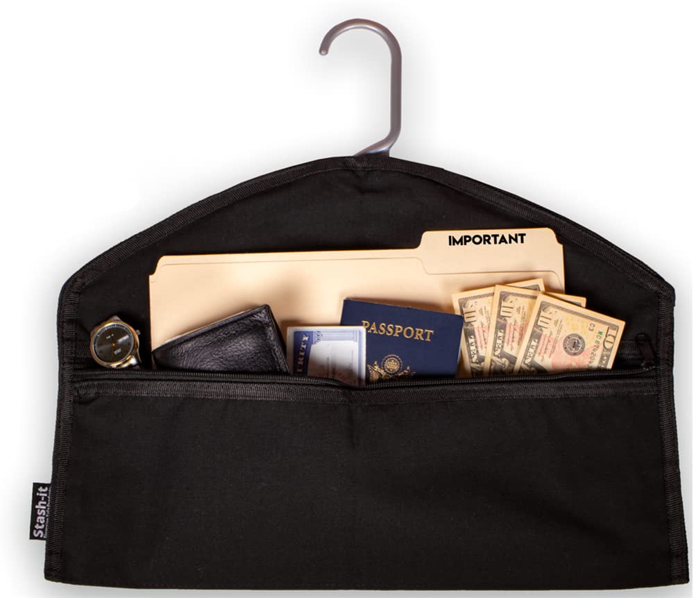 Stash-it Hanger Diversion Safe by, Hidden Pocket Safe, Fits Under Hanging Clothes with Pocket to Hide Valuables for Home or Travel with Bonus Smell Proof Bag