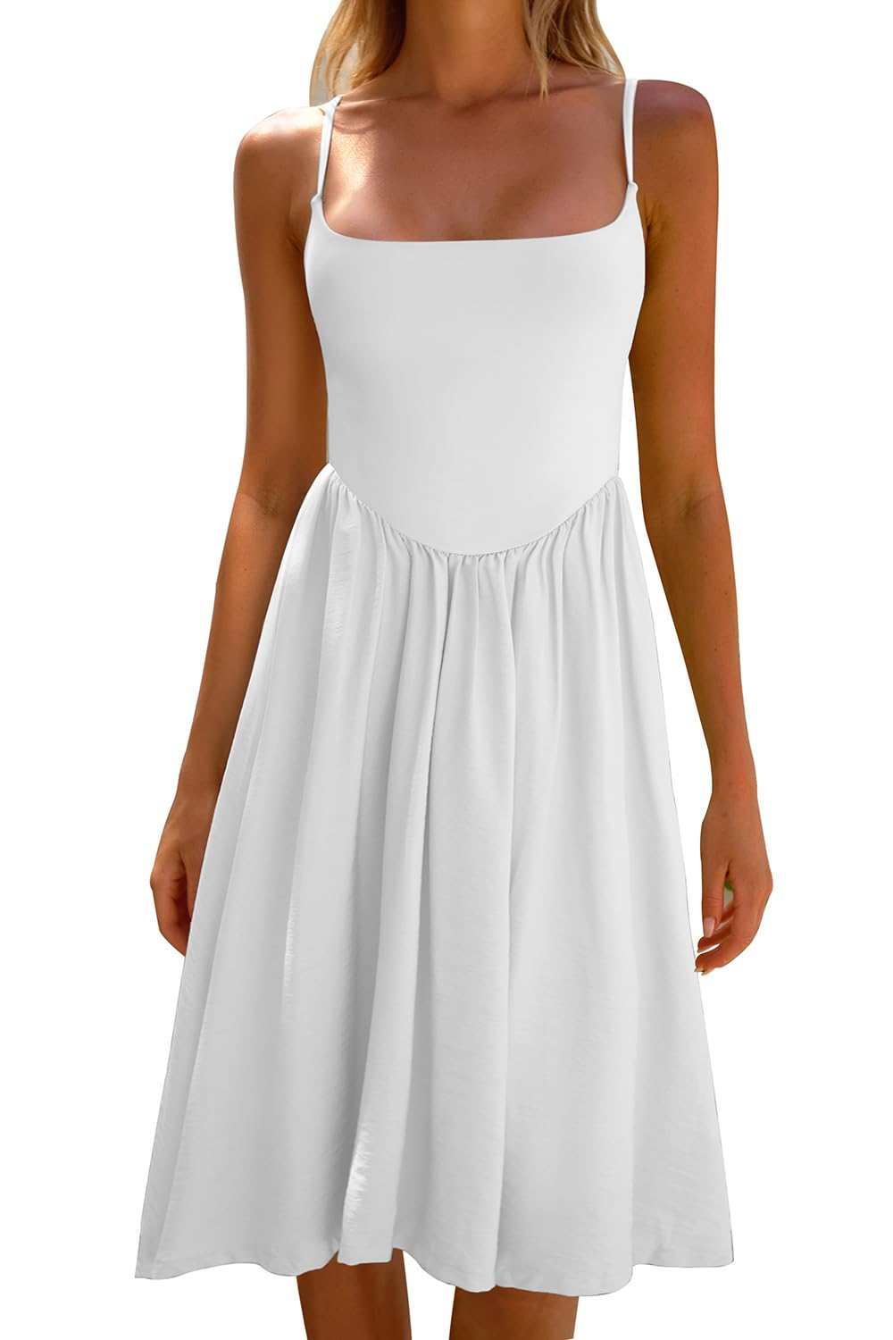 Photo 1 of CHYRII Womens White Dress Fashion Summer 2025 Spaghetti Straps Sleeveless Casual A-Line Midi Dresses Sundress M