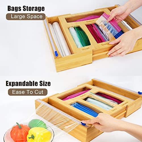 Expandable Ziplock Bag Storage Organizer 8 IN 1 Foil and Plastic Wrap