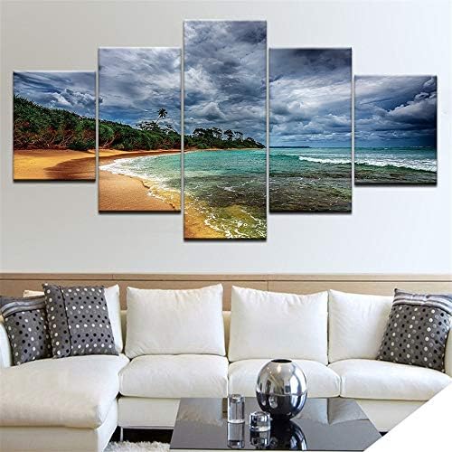 juntop Modern Canvas Art Painting Frame Hd Printed Wall Art 5 Pieces Pictures Summer Beach Seashore Seascape Poster Home Decor Artwork(No Frame)