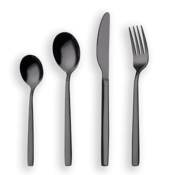Berglander 24 Stück Titanium schwarz plattiert Besteck, 24 Stück schwarz Besteck Set, schwarz Besteck Set, Service für 6 (glä