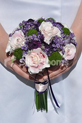 Amazon Com Rustic Pink Roses Purple Wildflowers Bridesmaids Wedding Bouquet Home Kitchen