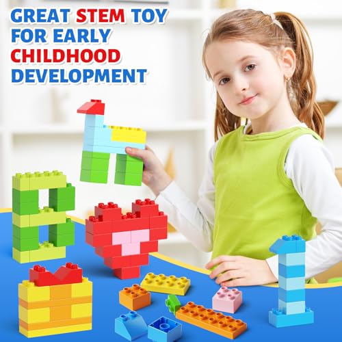 150 Pieces Classic Big Building Blocks with Storage Box, Large Toddler Blocks, Compatible with Most Major Brands, STEM Toy Gift Big Bricks, Building Blocks for Toddlers 3-5, Kids Blocks for All Ages