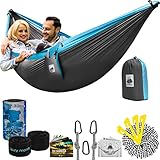 Double Camping Hammock BLUE With Straps – UNIQUE 4in1│Complete Fast Setup Hammock Bundle, Waterproof, Lightweight Parachute Nylon, in Compression Tree Sack BLUE