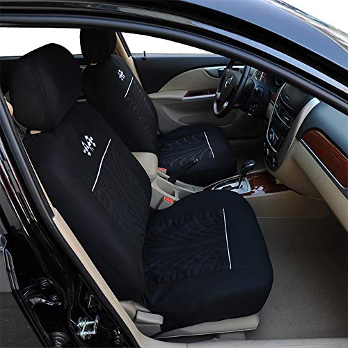 Universal Full Set Auto Seat Covers Embossed Cloth Fabric Car Seat Accessories(Airbag Compatible Anti-Slip Black/Gray)