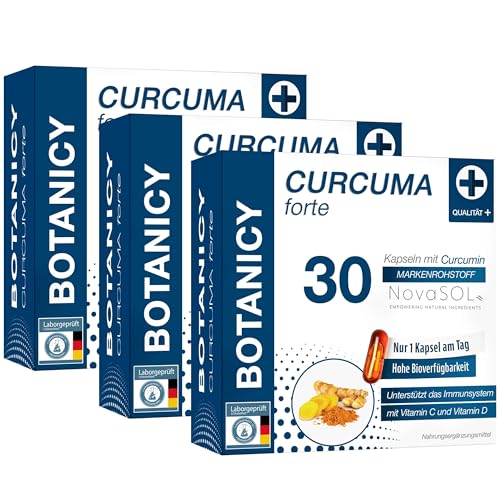 BOTANICY Curcuma forte 3er Pack - Vitamin C Knochen & Müdigkeit - 90 Kaps.