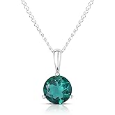 ORO LEONI 14K White Gold Lab Created Emerald 8mm Round Pendant Necklace