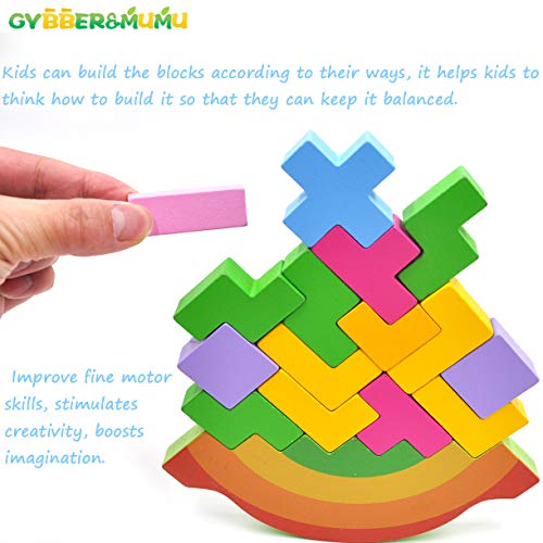 GYBBER&MUMU Colorful Wood Building Blocks Stacking Balance Game Toys Learning Educational Toys 21 Piece