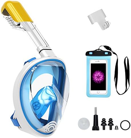 Snorkel Mask,180°Full Face Snorkeling and Diving Mask GoPro Compatible, Anti Fog &amp; Anti Leak Design Snorkeling Mask L/XL(Blue)