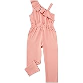 JiAmy Girls Jumpsuit Ruffle Sleeveless Elastic Waist Casual Long Rompers with Pockets for Kids 5-12 Years