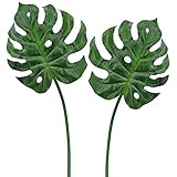Supla 2 Pcs Aritificial Tropical Palm Leaf Split Philodendron Fake Palm Leaves Artificial Swiss cheese plant Artificial Windowleaf Tropical Vine Leathery Leaf - 30