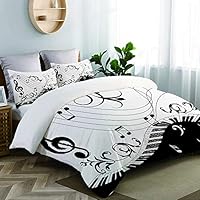 CANCAKA Piano Music Notes Swirl Abstract Artist Artistic Black Board Studio Single Apartment Decorate Decorative Custom Design 3 PC Duvet Cover Set Queen/Full