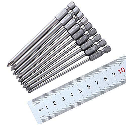 Hymnorq 9pc Phillips Crosshead Screwdriver Bits Set - Quick Release 1/4â€ Hex Shank for Easy Attachment - Solid S2 Steel Alloy, Magnetic Tip, 100mm Long - Fit All Standard Bit Holders & Power Tools