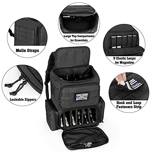DSLEAF Tactical Range Pistol Backpack for 6 Handguns, Gun Backpack with