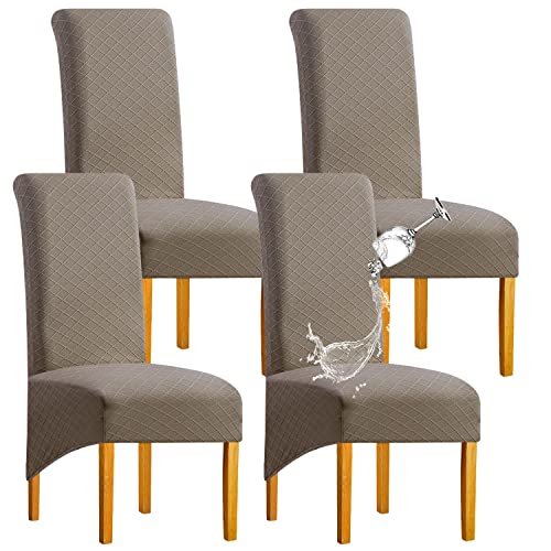 SHENGYIJING 1/2/4/6 PCS Diamond Lattice FStretch wasserdichte XL Stuhlhussen für Esszimmer, Spandex Large Dining Chair Husses High Back Jacquard Dining Chair Covers (Taupe,Set of 4)