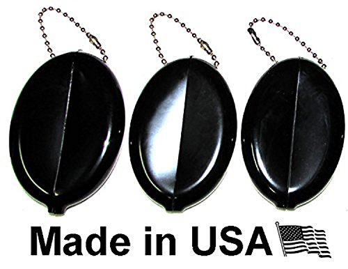 Oval Coin Purse Change Holder With Chain By Nabob Made IN U.S.A. ( 3 Value Pack, Black )