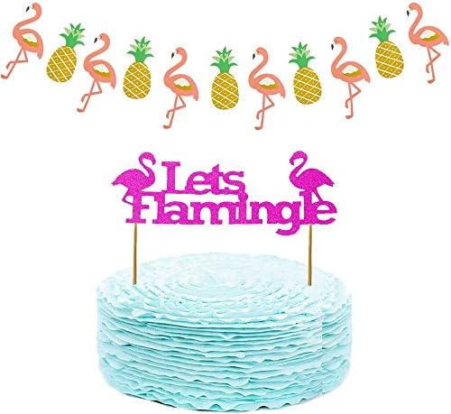 Hawaiian Luau Party Supplies and Party Decorations - Flamingo Pineapple Party Banner and Cake Topper Decorations