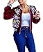 Lovaru Women's Fashion Velvet Rose Embroidery Biker Patchwork Baseball Bomber Jacket