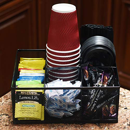 Eltow Cutlery Utensil Holder - Organizer Caddy with 5 Slots for Cups, Forks, Spoons, Plates, Napkins, Condiments and More - Mesh Holder is Excellent for Silverware Organization, Home and Kitchen Décor