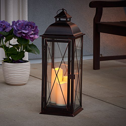 Smart Living  Salerno 27-Inch Triple LED Candle Lantern, Battery Powered By Three Integrated LEDs, Suitable For Both Indoor And Outdoor Use, 80073