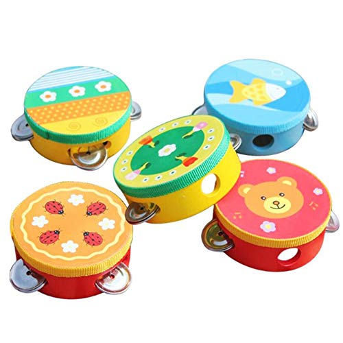 millet16zjh Cartoon Wooden Handheld Tambourine Jingle Percussion Musical Instrument Kids Toy - Random Style