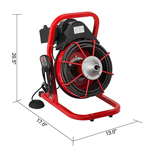 Mophorn 50 Ft x 3/8 Inch Drain Cleaner Machine fit 1 Inch (25mm) to 4