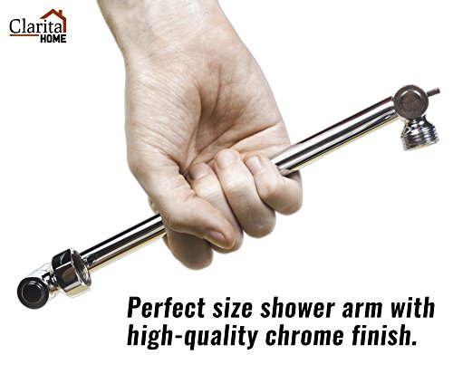 Adjustable Shower Arm Extension 10" Long - Stainless Steel Chrome Finish - The Only Arm Designed With a GEAR JOINT That Won't Slip! Our Long Shower Extender Pipe Can Hold A Rainfall Shower Head System - Thumbnail 7