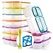 Perfect Fit Bento Lunch 3 Compartment Food Set of 10 Storage Meal prep Container Boxes– Ideal for Adults, Toddler, Kids, Girls, and Boys – Free 2-in-1 Fork/Spoon & Puzzle Sandwich Cutte, Color