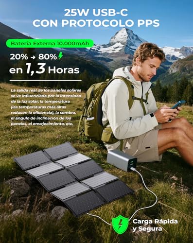 BigBlue Portable Solar Charger 35W with Quick Charge USB-A and PD 25W USB-C for Camping and Hiking, 0.7kg, Waterproof IP68, Foldable Solar Charger for iPhone/Android, iPad, Powerbank