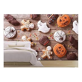 Festive Gingerbread Halloween on The Table. Horizontal View from Above - Removable Wall Mural | Self-Adhesive Large Wallpaper - 66x96 inches