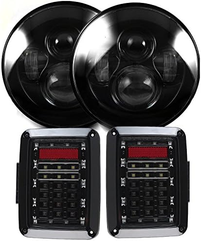 7 Inch High Low Beam LED Headlights with LED Tail Lights Conversion Kit for Jeep Wrangler 2007-2016